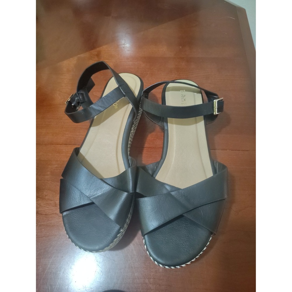 Bamboo Infinity-38 S Womens Black Espadrille Platform Wedge Sandals Size 9 - Picture 2 of 8